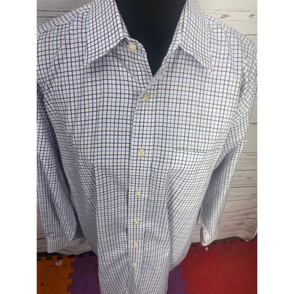 Kirkland Signature Purple Blue Plaid Size 17-33 Men's Button Down Dress SHirt - Picture 5 of 6